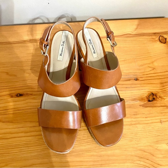 Massimo Dutti Heeled Sandals Brown Tan Leather Rattan Rope Bottom Size 39 - Picture 4 of 10